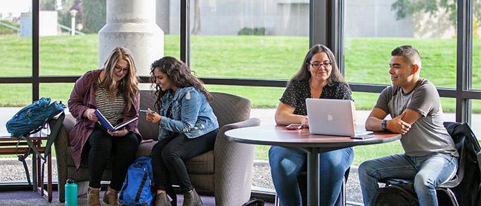 students studying at tables